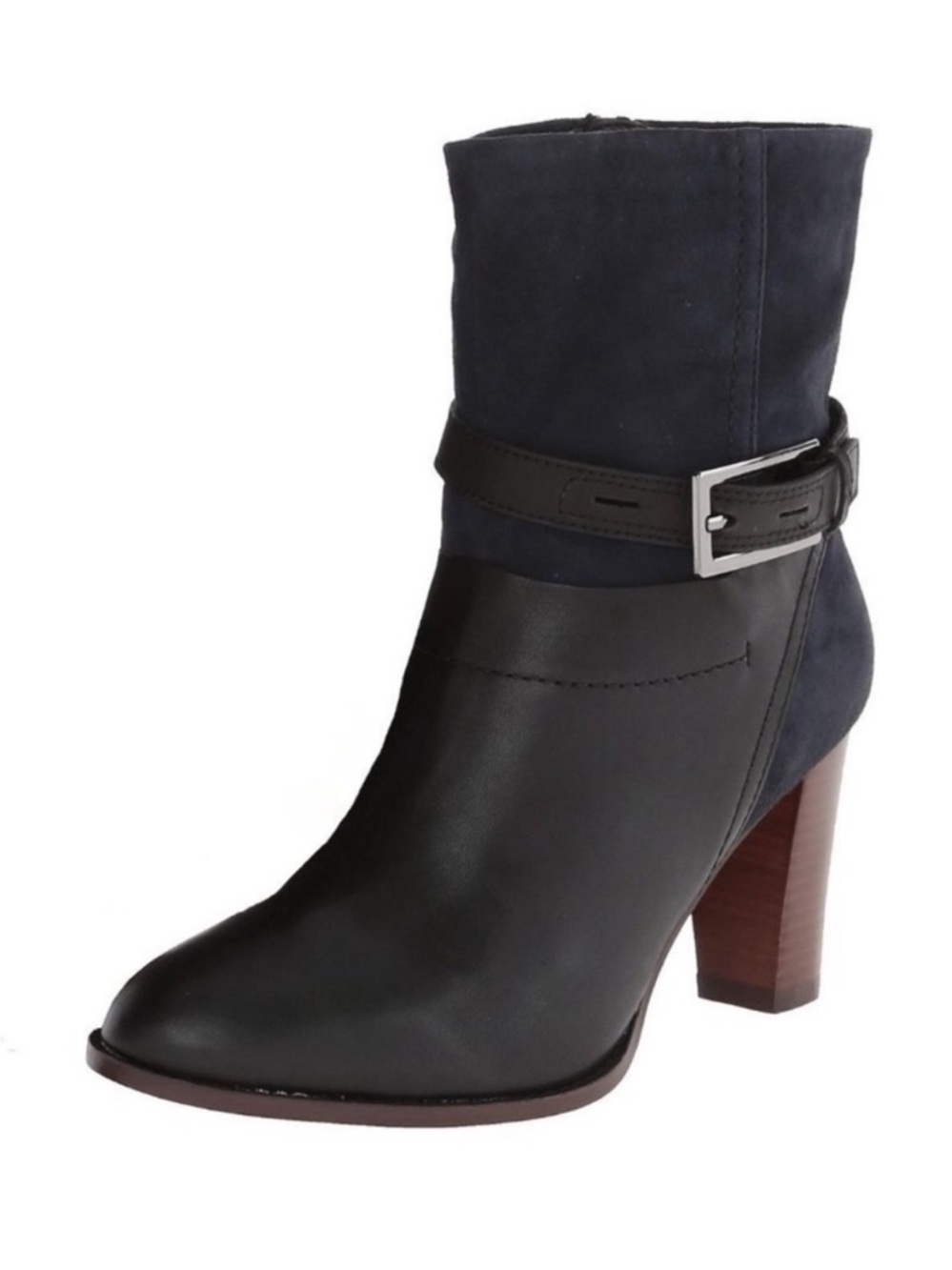 Clarks Kacia Garnet Buckled Ankle Boots Navy Blue Suede and Leather Size 8.5